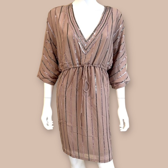 EN CREME sequin accent mocha dress PLUS 18, 20, 22, 24, 26 - Picture 2 of 7